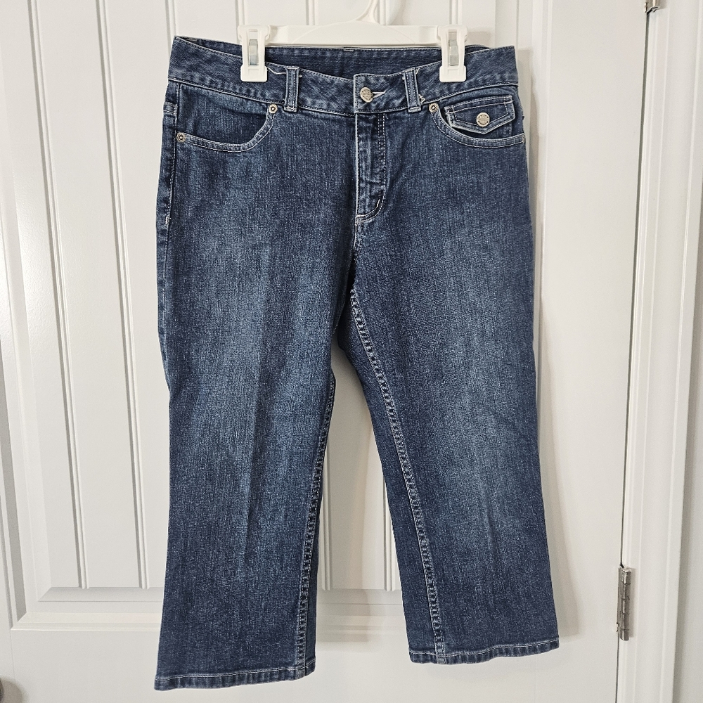 Harley‎ Davidson Capri Stretch Blue Jean Pants Embroidered Pocket Womens Size 6 - Picture 3 of 10
